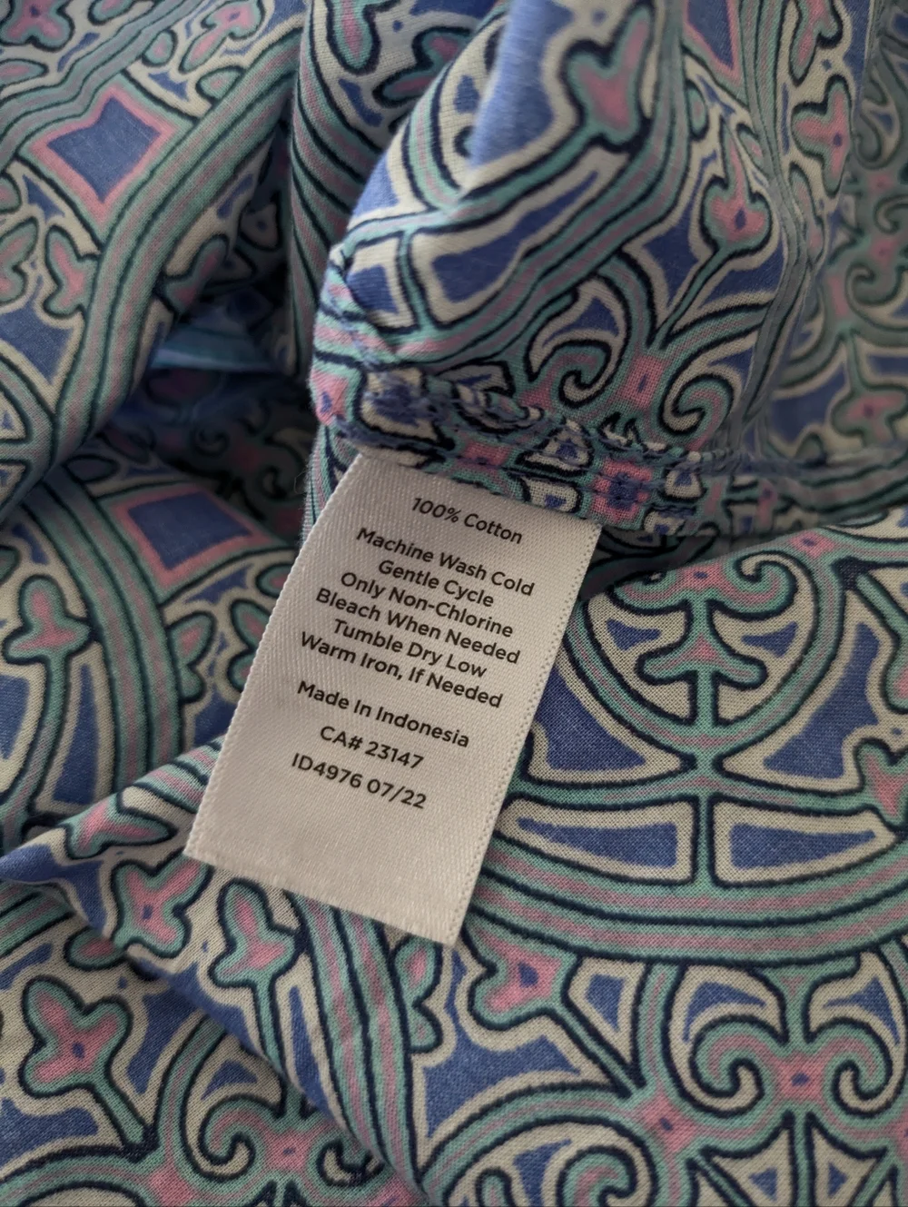 Talbots Stained Glass Medallion Band Collar Popover‎ Blouse Blue/Pink Women's P